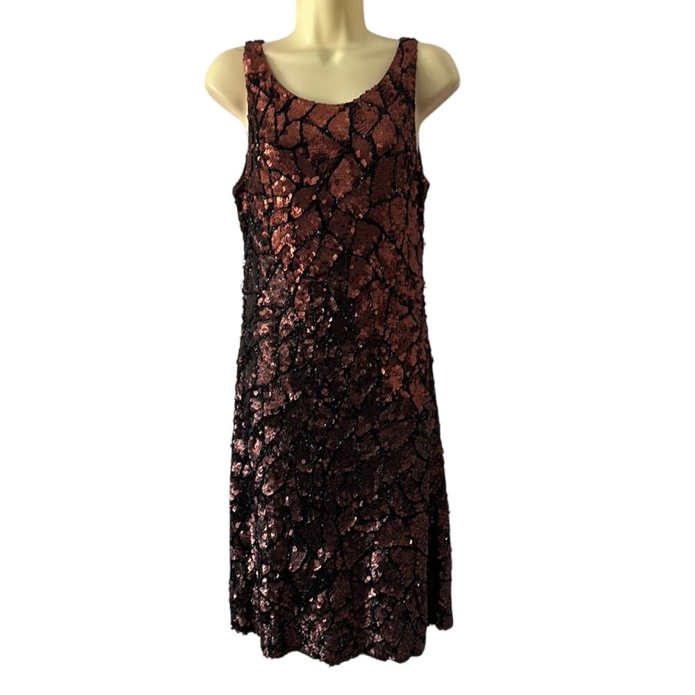 Demetrios Vintage Brown Sequin & Beaded Cocktail Dress Special Occasion Rare